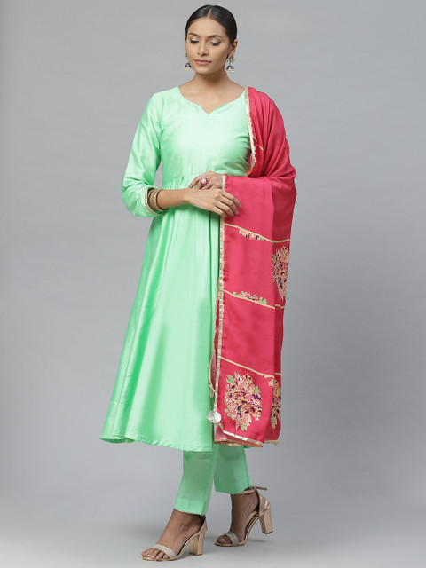 

Readiprint Fashions Green & Pink Solid Semi-Stitched Dress Material With Dupatta