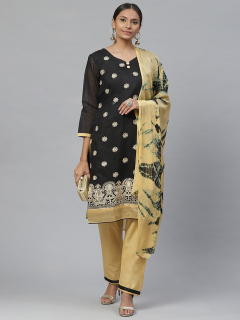 

Readiprint Fashions Black & Beige Cotton Blend Unstitched Dress Material