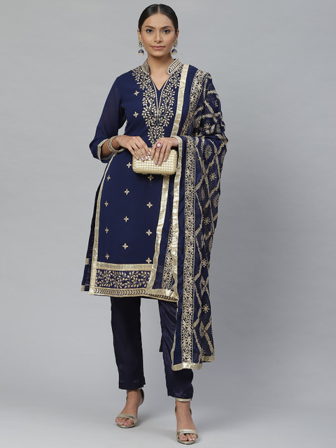 

Readiprint Fashions Navy Blue & Golden Semi-Stitched Dress Material