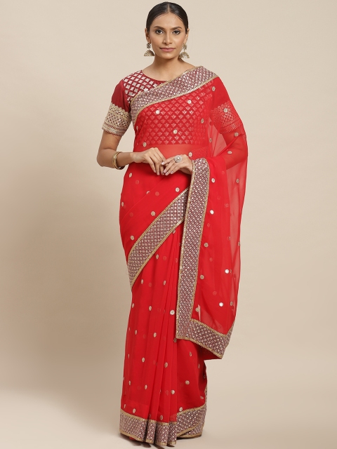 

Readiprint Fashions Red & Golden Embellished Saree
