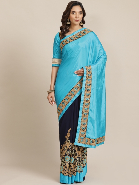 

Readiprint Fashions Blue Embroidered Half & Half Saree
