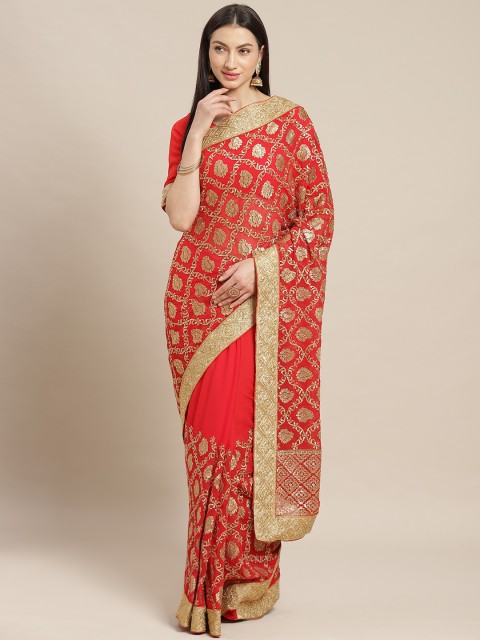 

Readiprint Fashions Red & Golden Embroidered Saree
