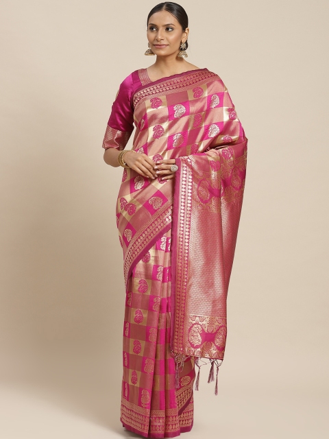 

Readiprint Fashions Pink & Golden Woven Design Banarasi Saree