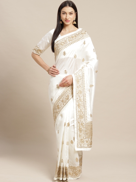 

Readiprint Fashions Off-White & Golden Woven Design Bhagalpuri Saree