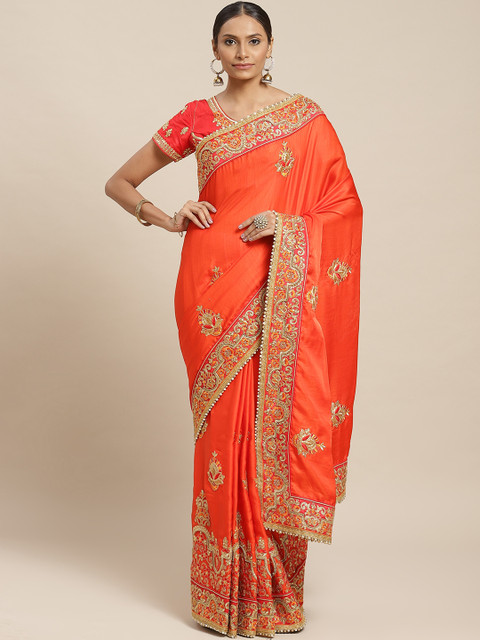 

Readiprint Fashions Orange & Golden Embroidered Bhagalpuri Saree