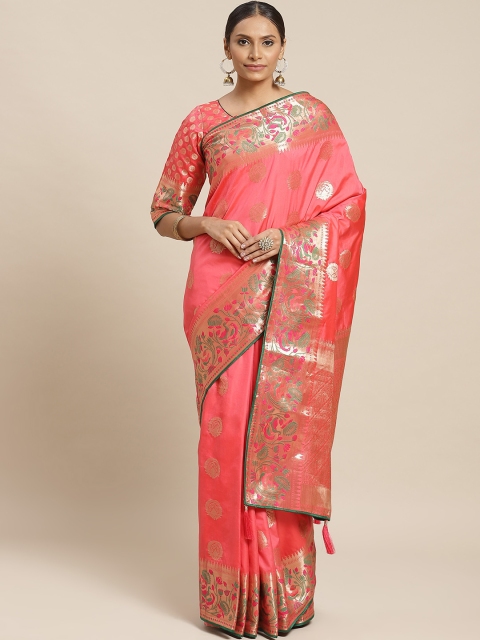 

Readiprint Fashions Coral Pink & Golden Art Silk Woven Design Banarasi Saree