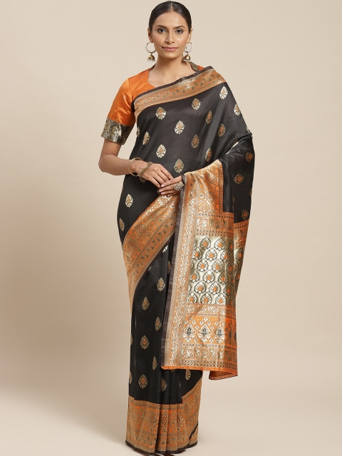 

Readiprint Fashions Black & Orange Woven Design Banarasi Saree