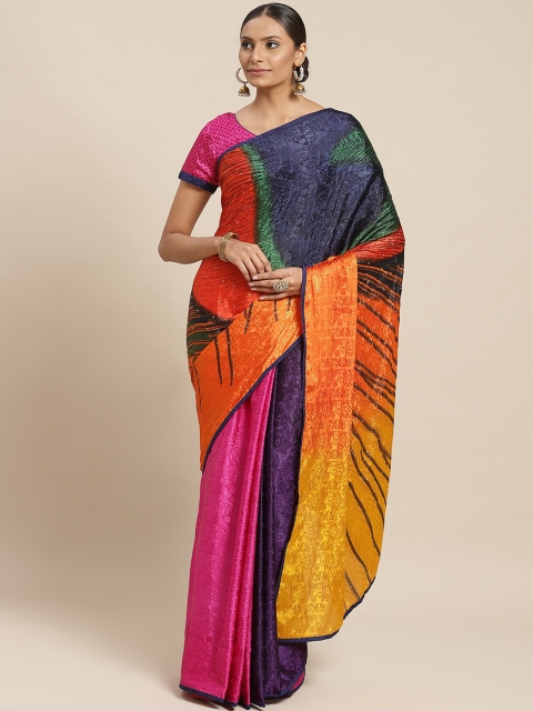 

Readiprint Fashions Orange & Blue Brocade Printed Bhagalpuri Saree