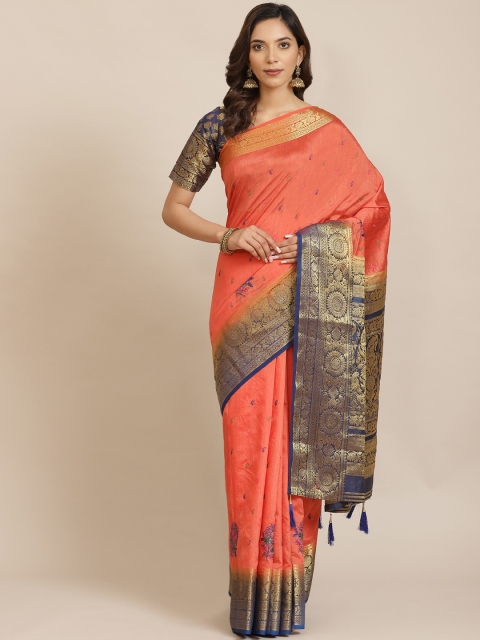 

Readiprint Fashions Coral Orange & Navy Woven Design Banarasi Saree