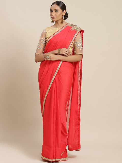 

Readiprint Fashions Red Solid Poly Chiffon Saree