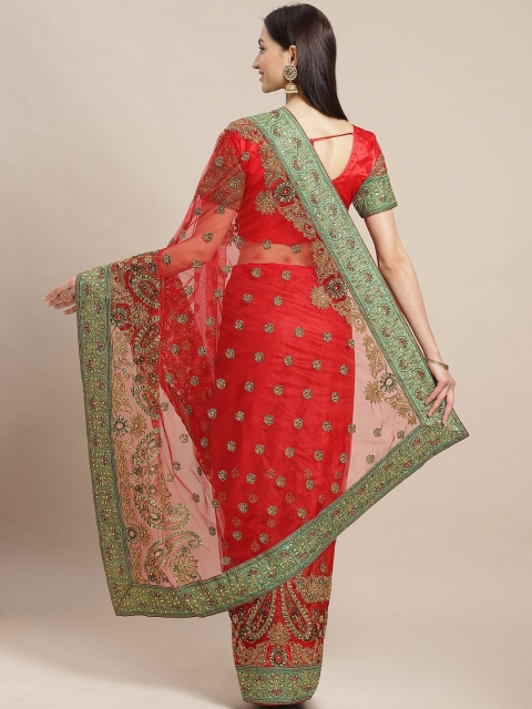 

Readiprint Fashions Red & Green Net Embroidered Saree