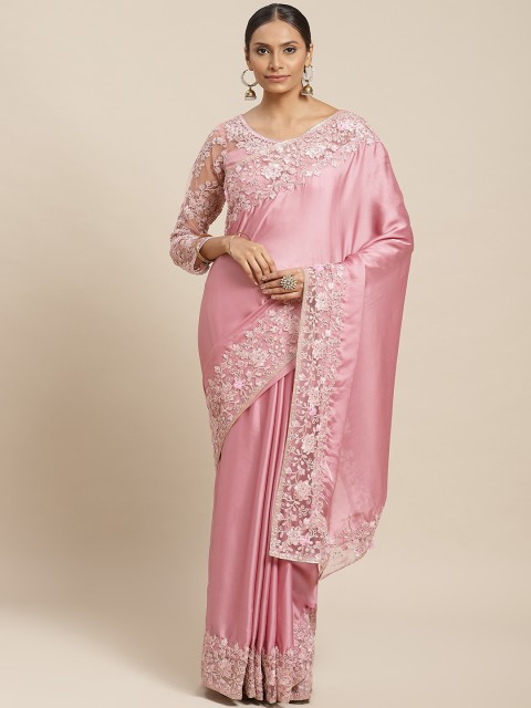 

Readiprint Fashions Pink Solid Poly Georgette Saree