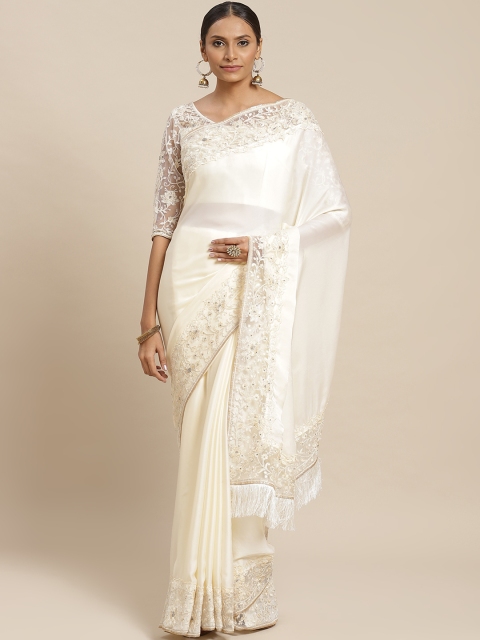 

Readiprint Fashions Off-White Solid Satin Saree