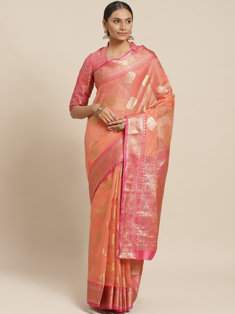 

Readiprint Fashions Peach-Coloured & Golden Jacquard Woven Design Banarasi Saree