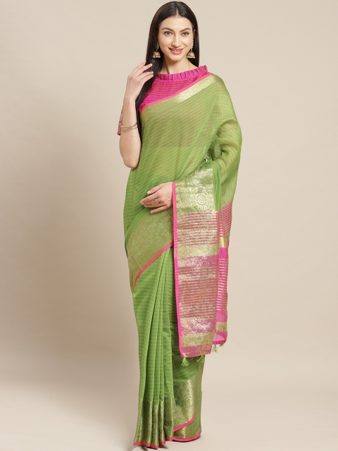 

Readiprint Fashions Green Striped Saree