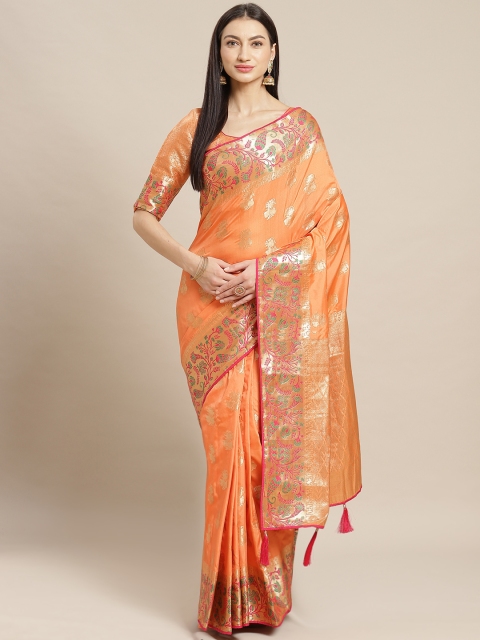 

Readiprint Fashions Orange & Golden Woven Design Saree