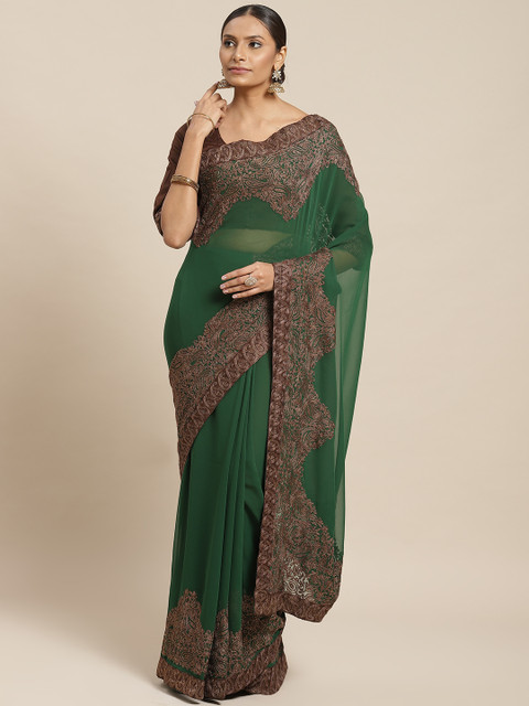 

Readiprint Fashions Olive Green Solid Poly Georgette Saree