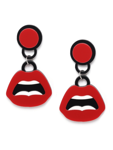 

DIVA WALK EXCLUSIVE Red & Black Lips-Shaped Handcrafted Drop Earrings