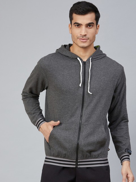 

Hubberholme Men Charcoal Grey Solid Hooded Sweatshirt