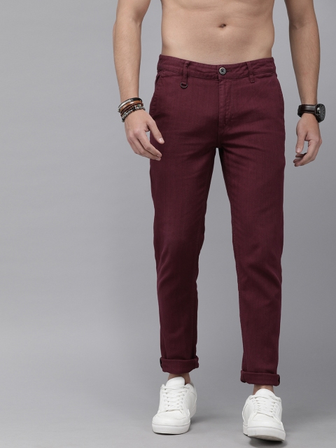 

Roadster Men Burgundy Regular Fit Solid D4 Trousers