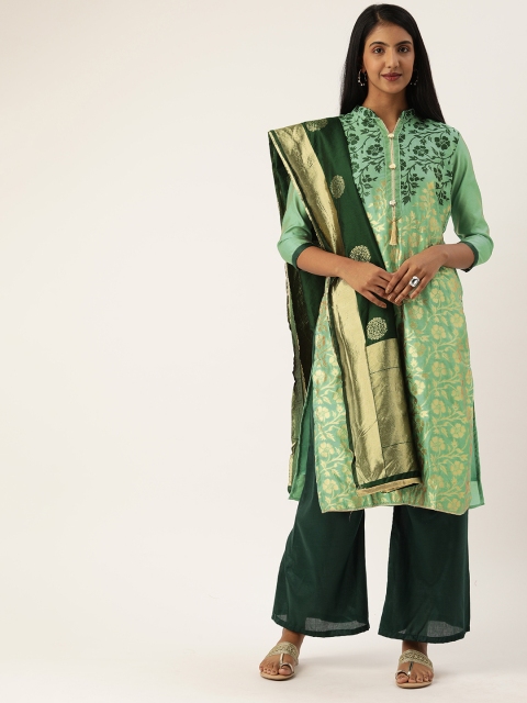 

Rajnandini Green Silk Blend Unstitched Dress Material