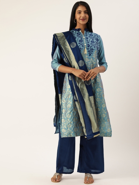 

Rajnandini Blue & Navy Blue Woven Design Silk Blend Unstitched Dress Material