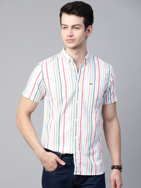 

Tommy Hilfiger Men Multicoloured Slim Fit Pure Cotton Striped Casual Shirt, Multi