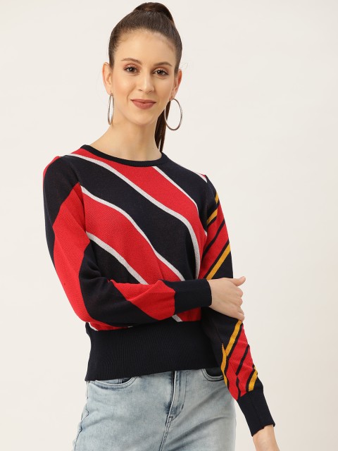 

United Colors of Benetton Women Navy Blue & Red Striped Pullover