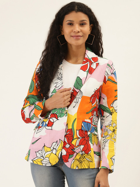 

United Colors of Benetton Women White & Orange Printed Tailored Jacket