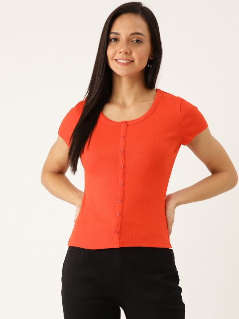 

United Colors of Benetton Women Coral Self Design Top