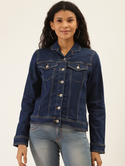 

United Colors of Benetton Women Navy Blue Solid Denim Jacket