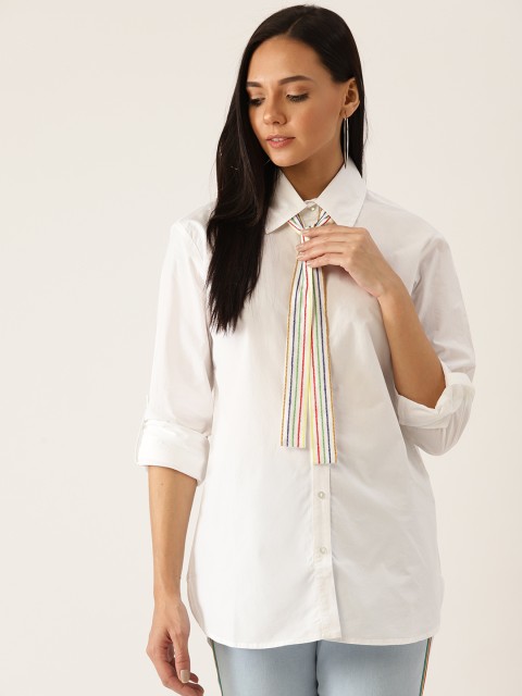 

United Colors of Benetton Women White Regular Fit Solid Casual Shirt