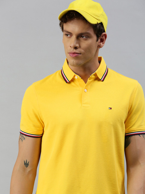 

Tommy Hilfiger Men Yellow Solid Polo Collar T-shirt