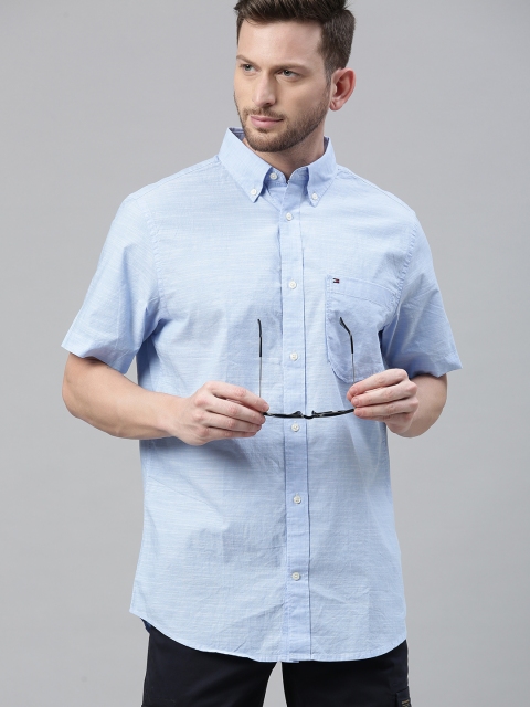

Tommy Hilfiger Men Blue Regular Fit Self Design Casual Shirt