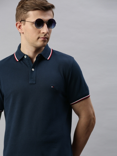 

Tommy Hilfiger Men Navy Blue Solid Slim Fit Polo Collar T-shirt