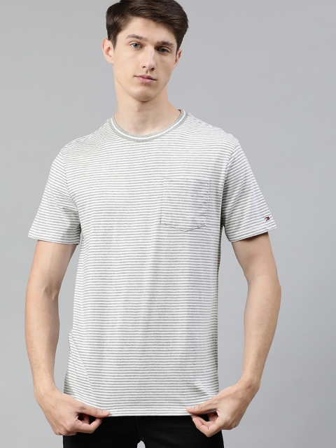 

Tommy Hilfiger Men Grey Melange Striped Round Neck T-shirt