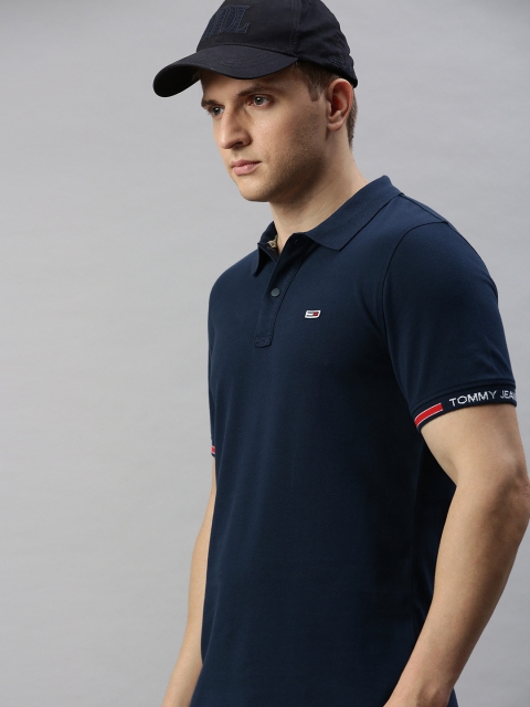 

Tommy Hilfiger Men Navy Blue Solid Slim Fit Polo Collar T-shirt