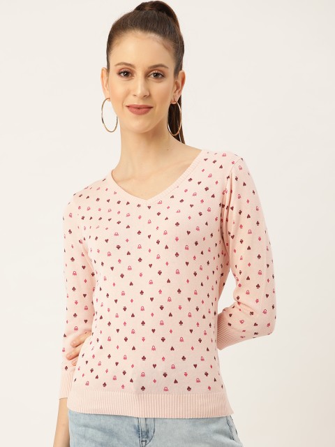 

United Colors of Benetton Women Peach-Coloured Printed Pullover