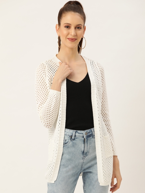 

United Colors of Benetton Women White Open Knit Front-Open Sweater