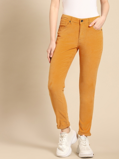 

United Colors of Benetton Women Mustard Yellow Slim Fit Corduroy Trousers