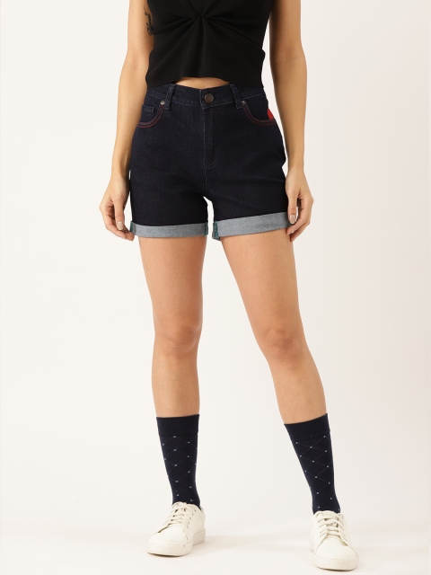 

United Colors of Benetton Women Navy Blue Solid Regular Fit Denim Shorts