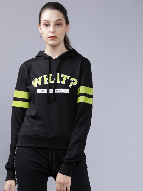 

Tokyo Talkies Women Black Printed Hooded Sweatshirt