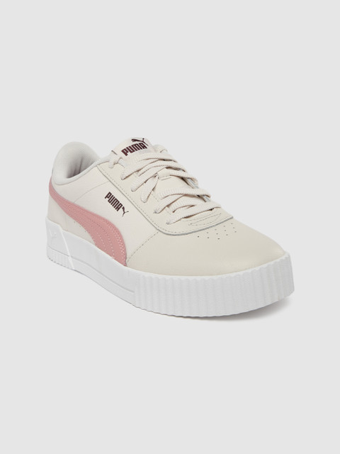 

Puma Women Cream-Coloured Carina L Pastel Parchment Leather Sneakers