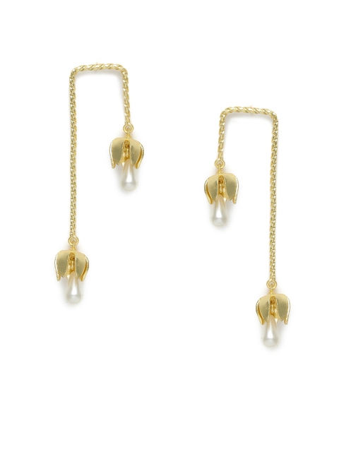 

Belsis Jewelry Gold-Toned & White Contemporary Drop Earrings
