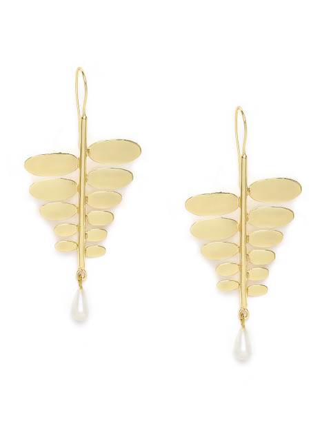 

Belsis Jewelry Gold-Toned & White Leaf Shaped Drop Earrings