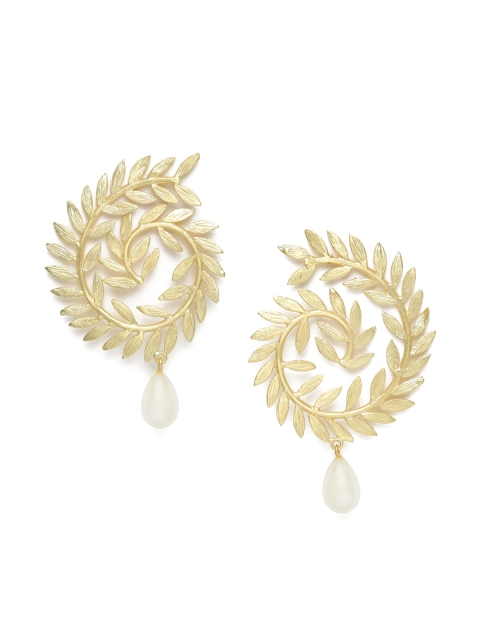 

Belsis Jewelry Gold-Toned & White Leaf Shaped Drop Earrings