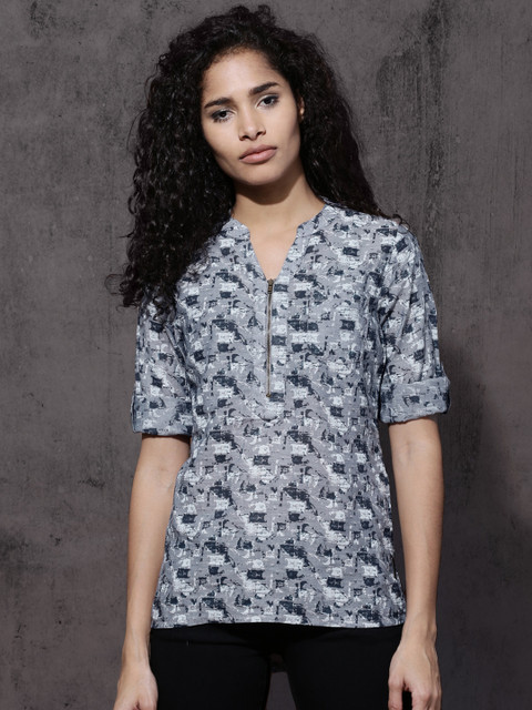 

Roadster Women Grey Printed High-Low Top