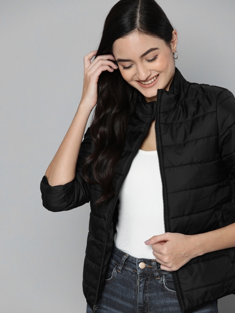 

Mast & Harbour Women Black Solid Padded Jacket