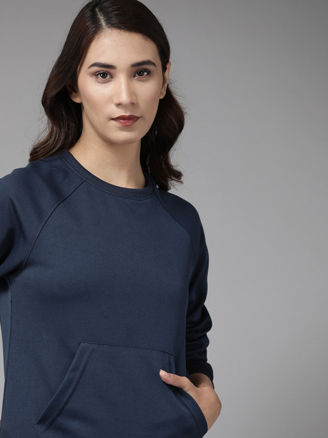 

Roadster Women Navy Blue Solid Hooded Convertible Lightweight Sweatshirt