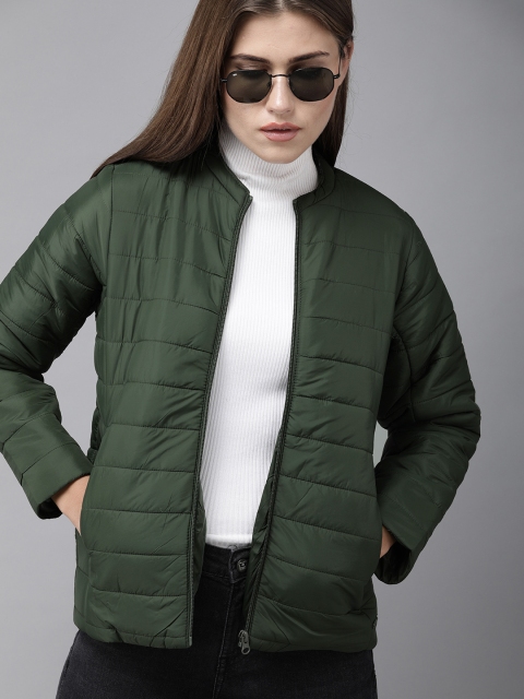 

Roadster Women Olive Green Solid Padded Jacket